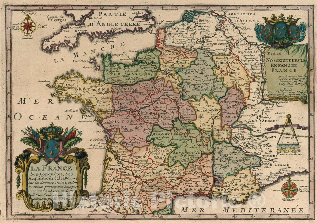 Historic Map : La France., 1705, Vintage Wall Art