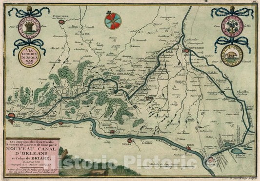 Historic Map : Nouveau Canal d'Orleans et Celay de Briare., 1716, Vintage Wall Art