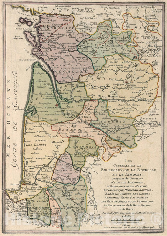 Historic Map : Les Generalitez de Bourdeaux, de la Rochelle, et de Limoges., 1705, Vintage Wall Art