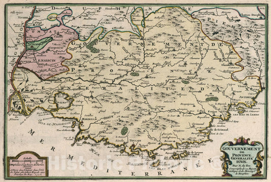 Historic Map : Gouvernement de Provence, Generalite d'Aix., 1705, Vintage Wall Art
