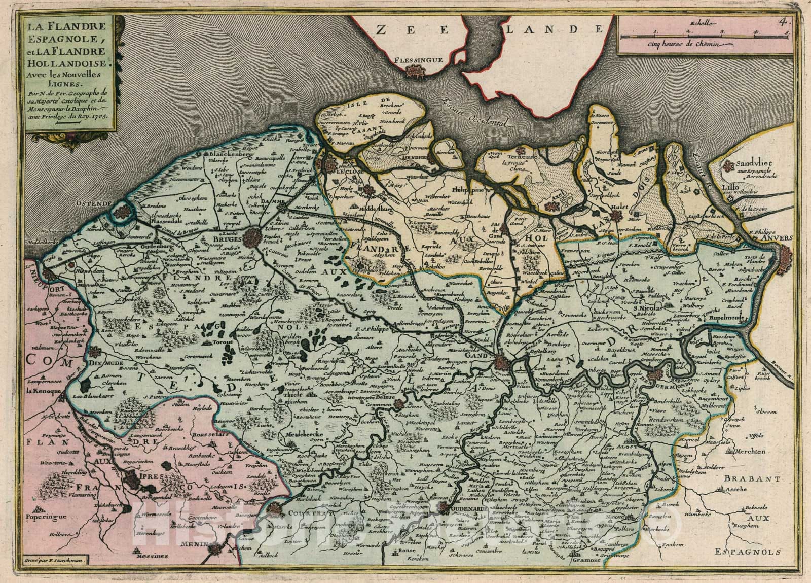 Historic Map : La Flandre Espagnole, et la Flandre Hollandoise., 1705, Vintage Wall Art