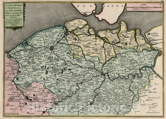 Historic Map : La Flandre Espagnole, et la Flandre Hollandoise., 1705, Vintage Wall Art