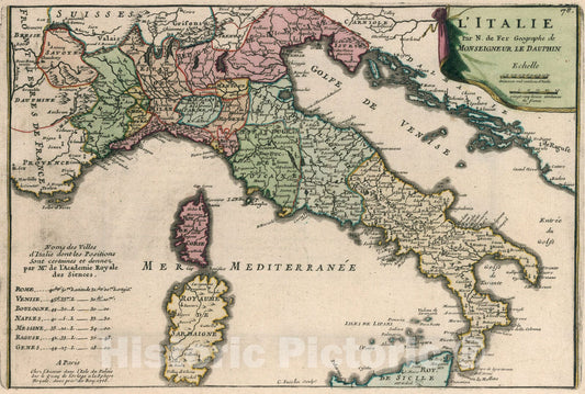 Historic Map : L'Italie., 1705, Vintage Wall Art