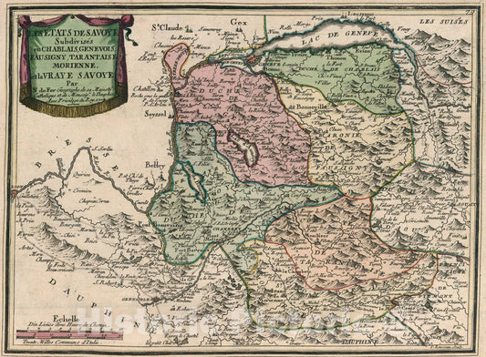 Historic Map : Les Etats de Savoye., 1705, Vintage Wall Art