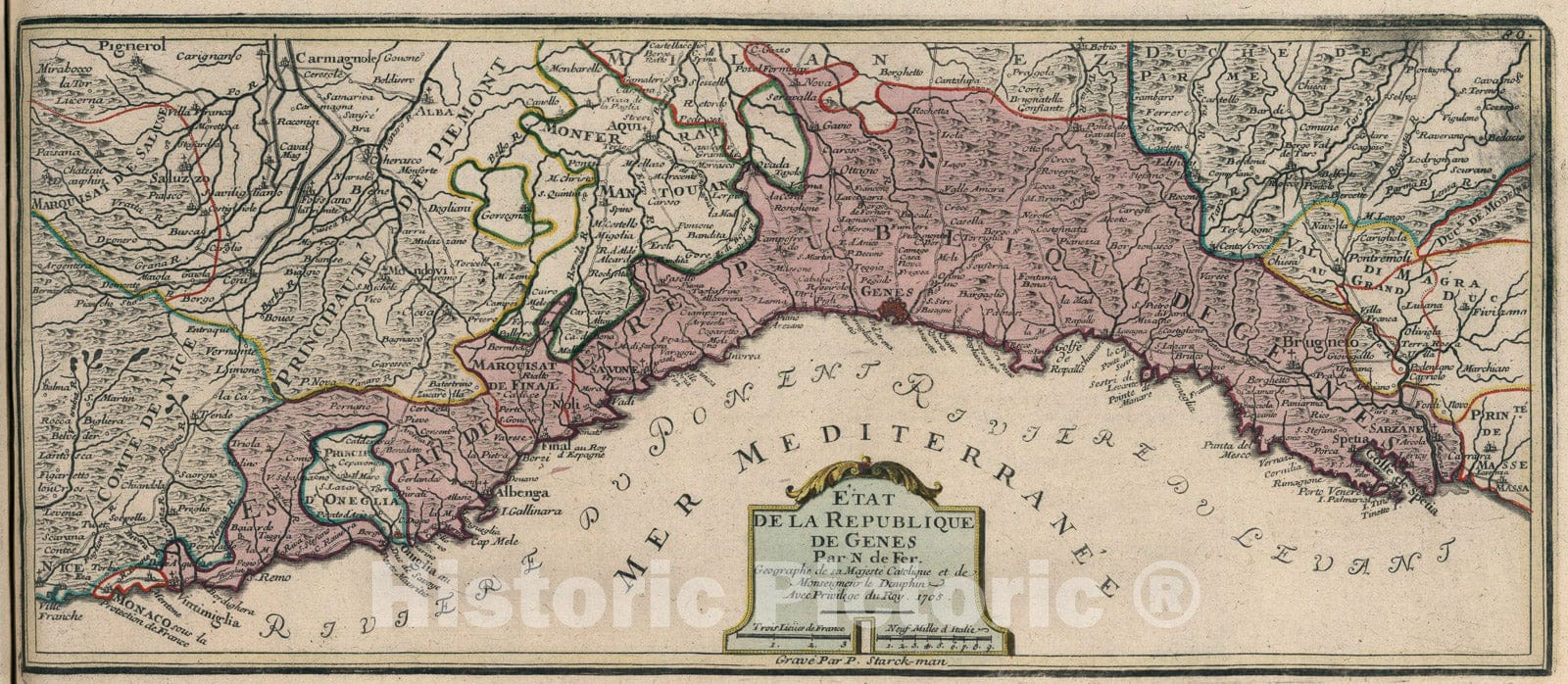 Historic Map : Etat de la Republique de Genes., 1705, Vintage Wall Art