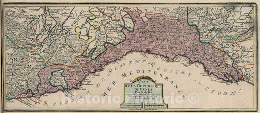 Historic Map : Etat de la Republique de Genes., 1705, Vintage Wall Art