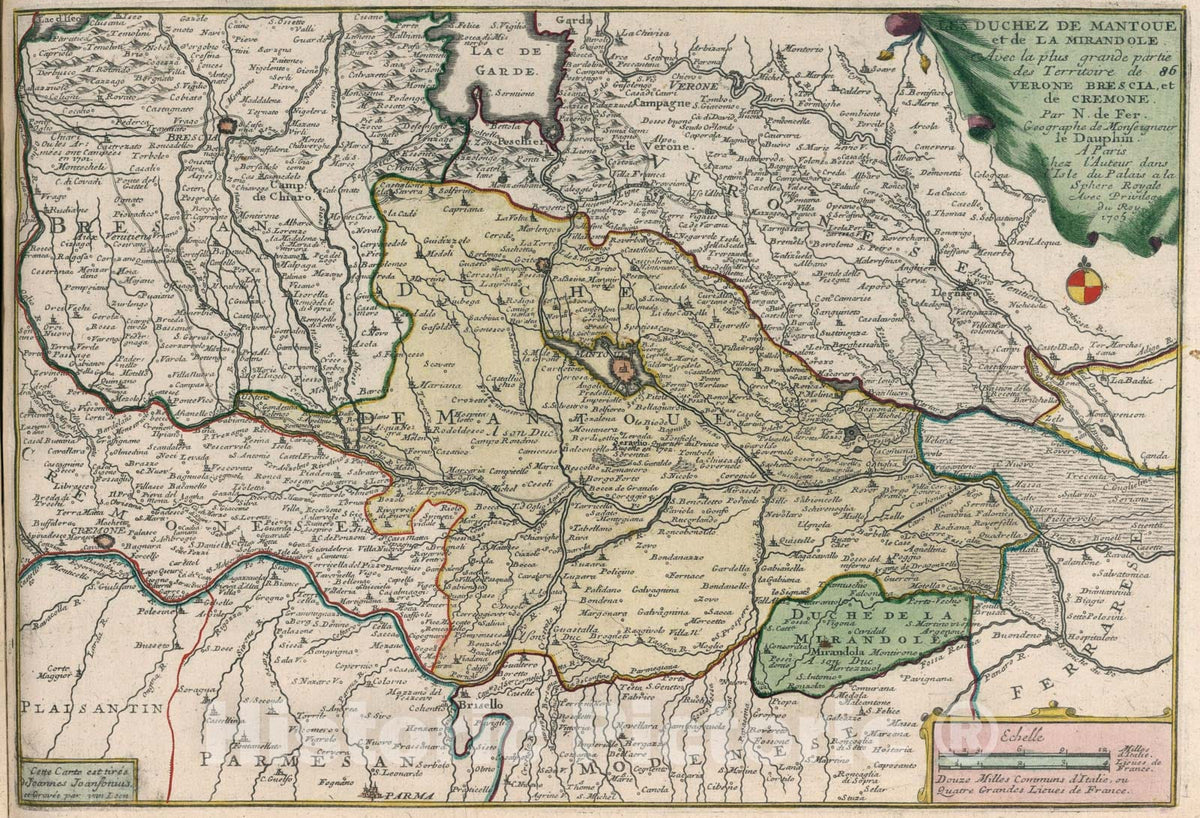 Historic Map : Les Duchez de Mantoue et de la Mirandole., 1705, Vintage Wall Art