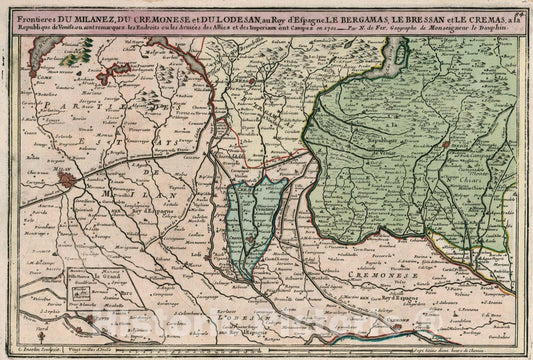 Historic Map : Frontieres du Milanez , du Cremonese et du Lodesan., 1705, Vintage Wall Art