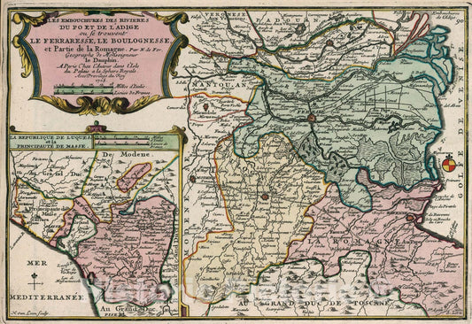 Historic Map : Les Embouchures des Rivieres du Po et de l'Adige., 1705, Vintage Wall Art