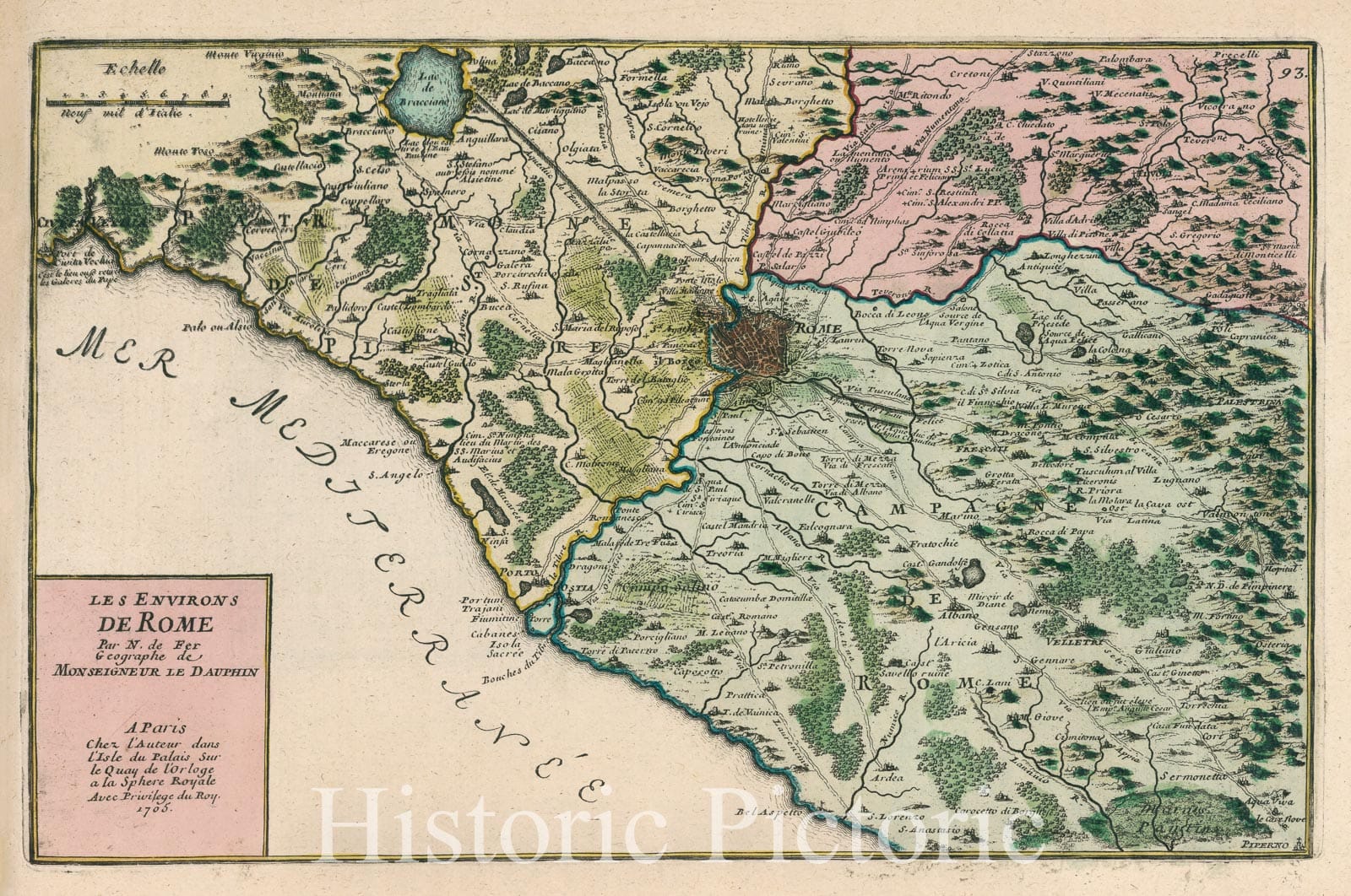 Historic Map : Les Environs de Rome., 1705, Vintage Wall Art