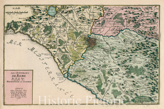 Historic Map : Les Environs de Rome., 1705, Vintage Wall Art