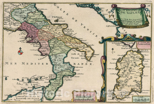 Historic Map : Le Royaume de Naples., 1705, Vintage Wall Art