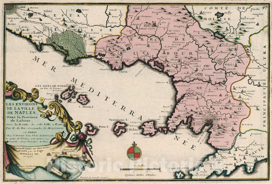 Historic Map : Les Environs de la Ville de Naples., 1705, Vintage Wall Art