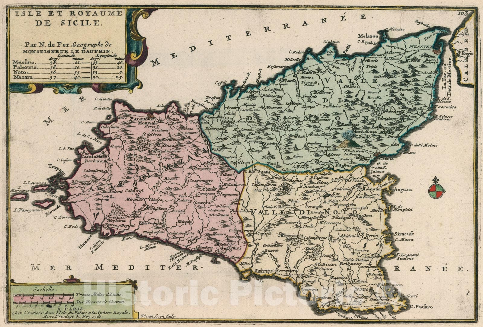 Historic Map : Isle et Royaume de Sicile., 1705, Vintage Wall Art