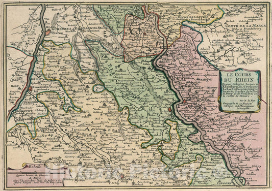 Historic Map : Le Cours du Rhein depuis Cologne jusques a Rheinberg., 1705, Vintage Wall Art
