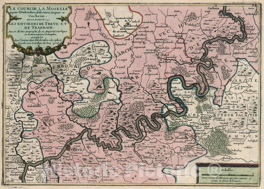 Historic Map : Le Cours de la Moselle ... Les Environs de Treve et de Traebach., 1705, Vintage Wall Art