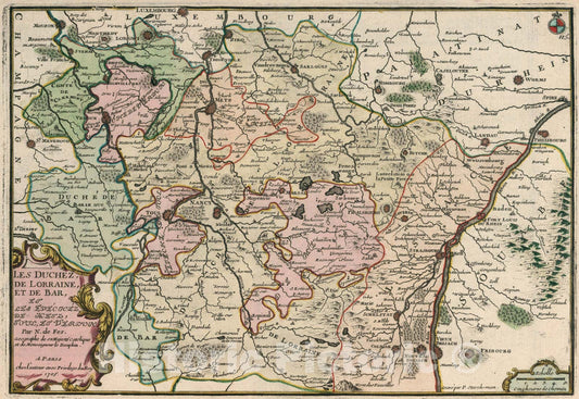 Historic Map : Lez Duchez, de Lorraine, et de Bar., 1705, Vintage Wall Art