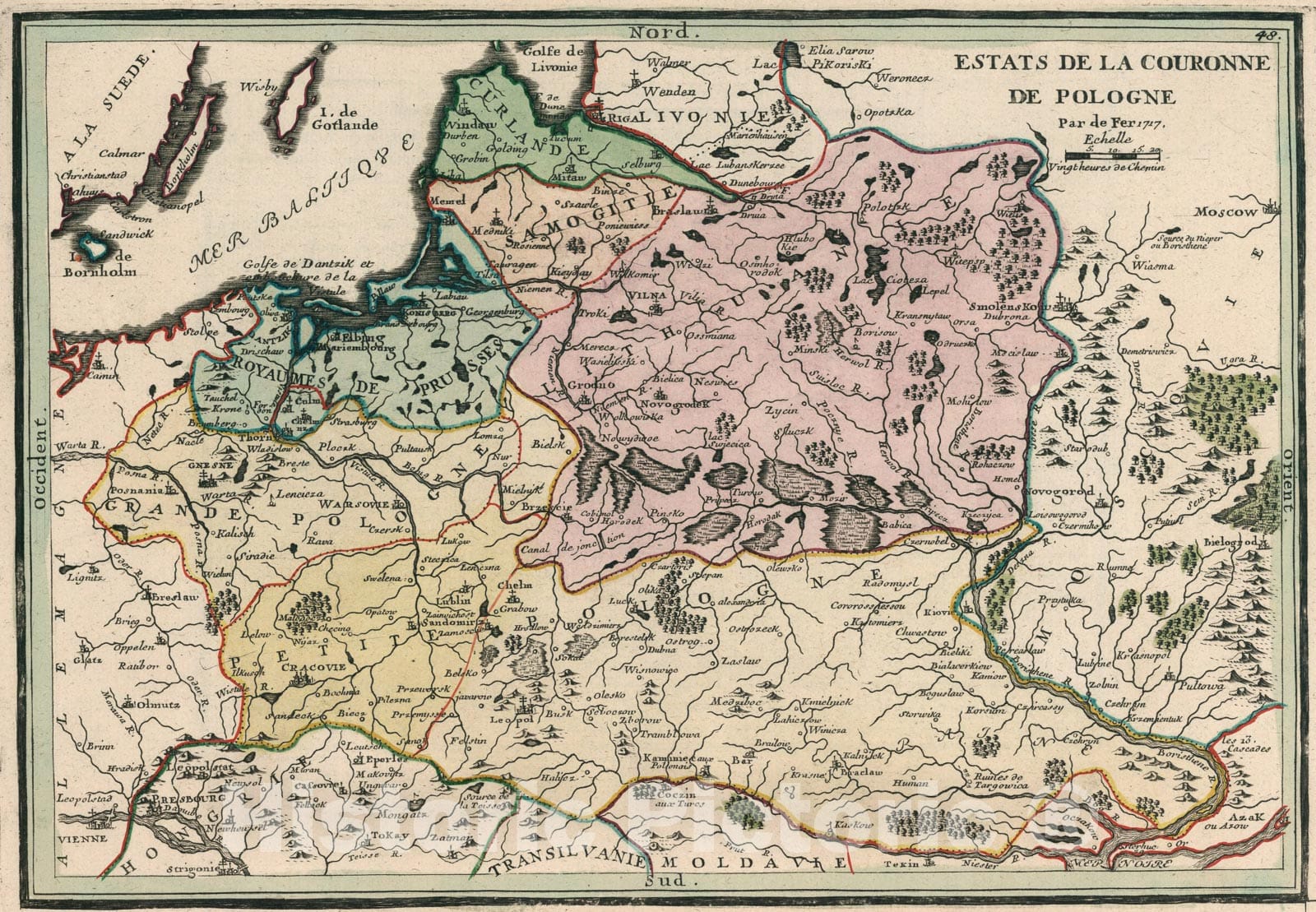 Historic Map : Estats de la Couronne de Pologne., 1705, Vintage Wall Art