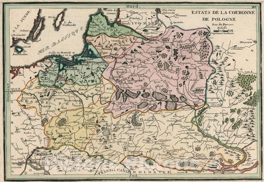 Historic Map : Estats de la Couronne de Pologne., 1705, Vintage Wall Art