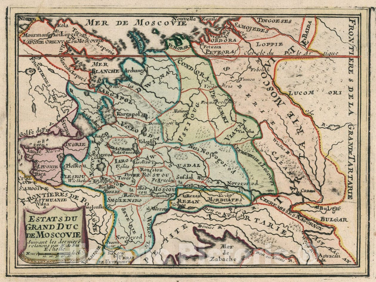 Historic Map : Estats du Grand Duc de Moscovie., 1705, Vintage Wall Art