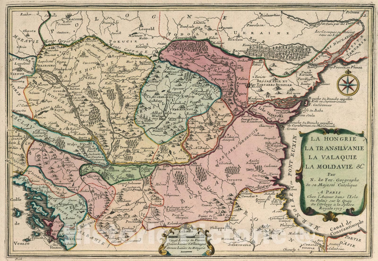Historic Map : La Hongrie, La Transilvanie, La Valaquie, La Moldavie etc., 1717, Vintage Wall Art
