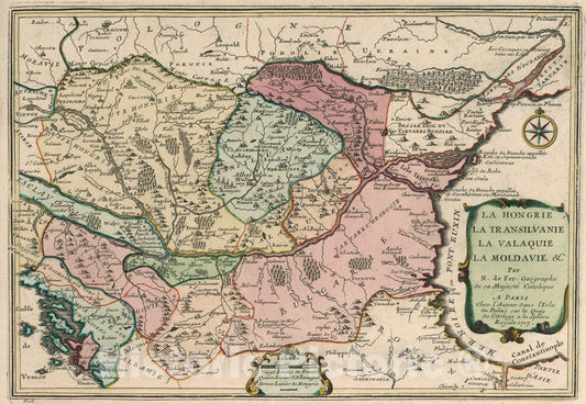 Historic Map : La Hongrie, La Transilvanie, La Valaquie, La Moldavie etc., 1717, Vintage Wall Art