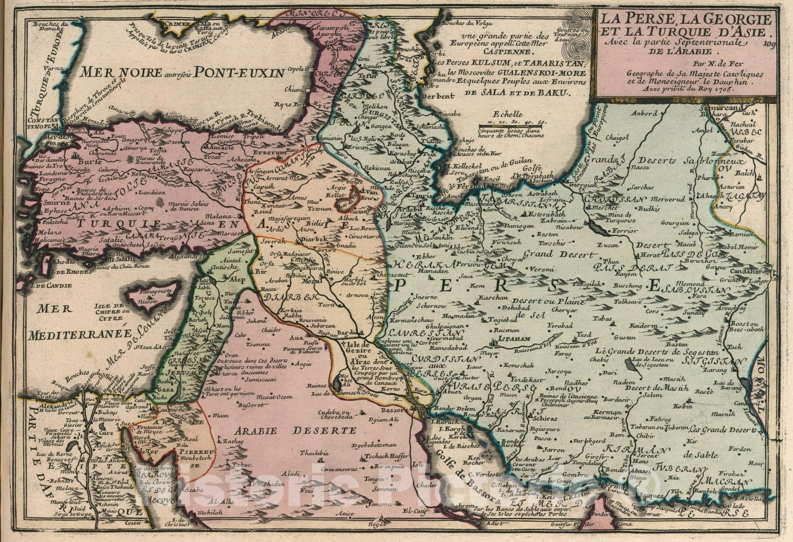 Historic Map : La Perse la Georgie et la Turquie d'Asie., 1705, Vintage Wall Art