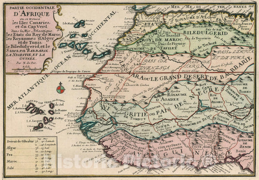 Historic Map : Partie Occidentale d'Afrique., 1705, Vintage Wall Art