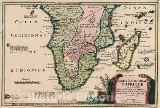 Historic Map : Partie Meridionale d'Afrique., 1705, Vintage Wall Art