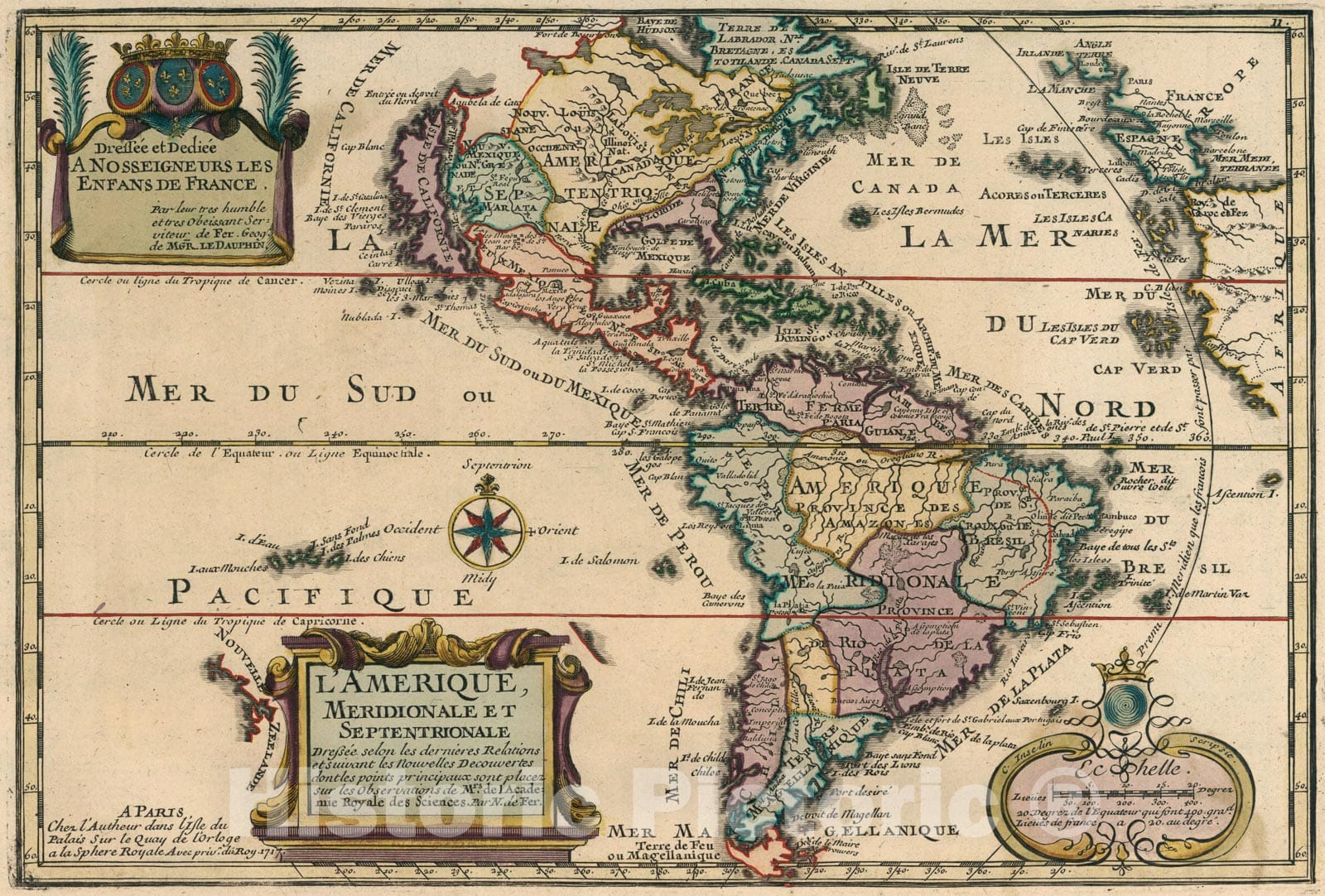 Historic Map : L'Amerique, Meridionale et Septentrionale., 1717, Vintage Wall Art