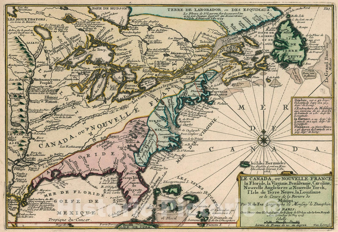 Historic Map : Le Canada, ou Nouvelle France., 1705, Vintage Wall Art