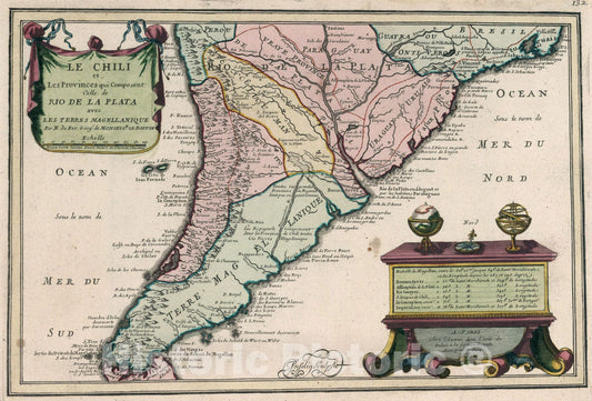 Historic Map : Le Chili et ... Rio de la Plata., 1705, Vintage Wall Art