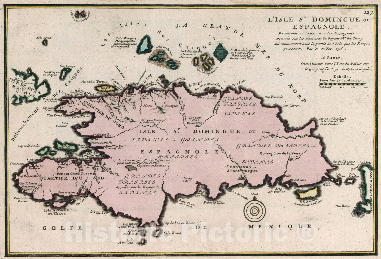 Historic Map : L'Isle St. Domingue ou Espagnole., 1715, Vintage Wall Art