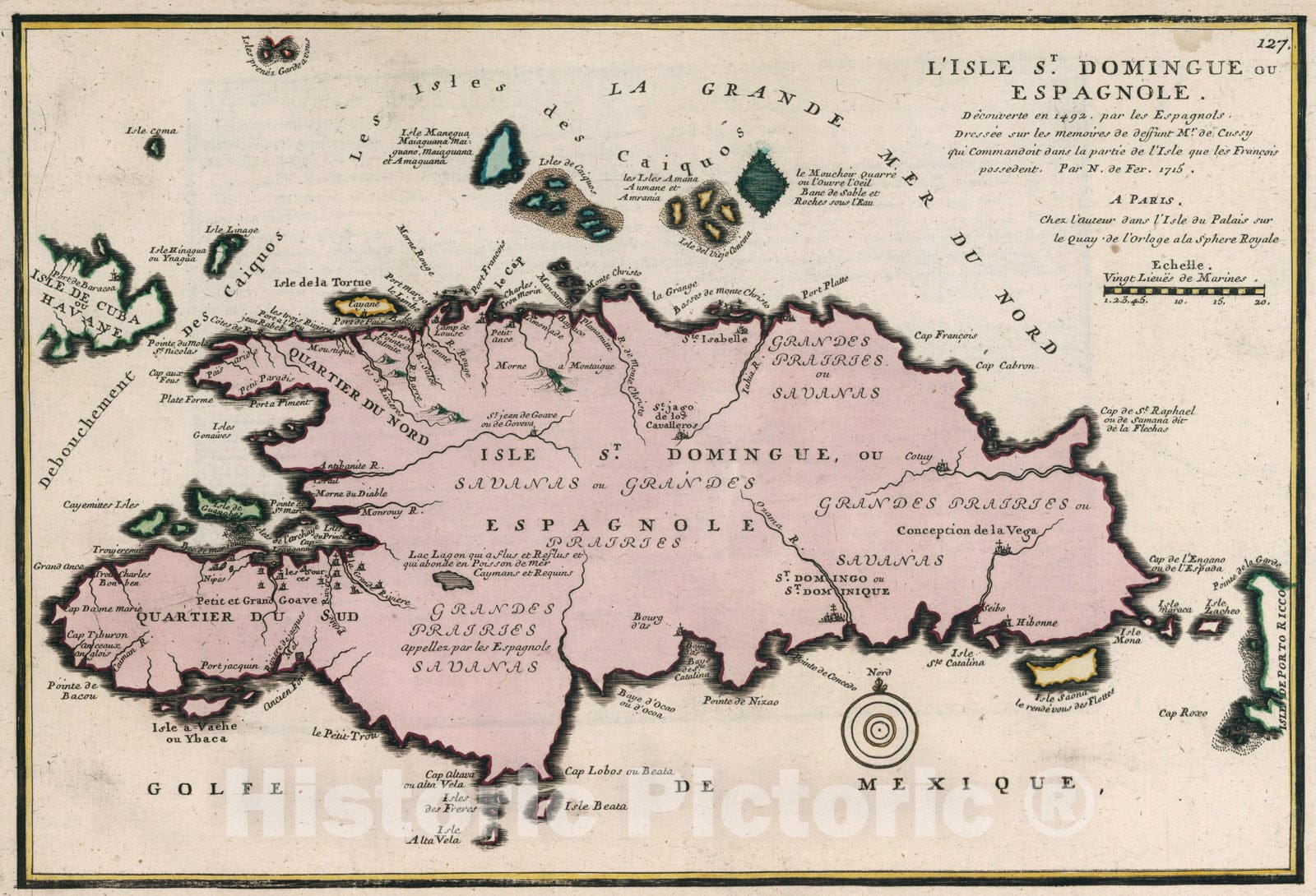 Historic Map : L'Isle St. Domingue ou Espagnole., 1715, Vintage Wall Art