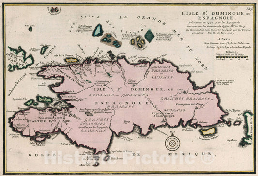 Historic Map : L'Isle St. Domingue ou Espagnole., 1715, Vintage Wall Art