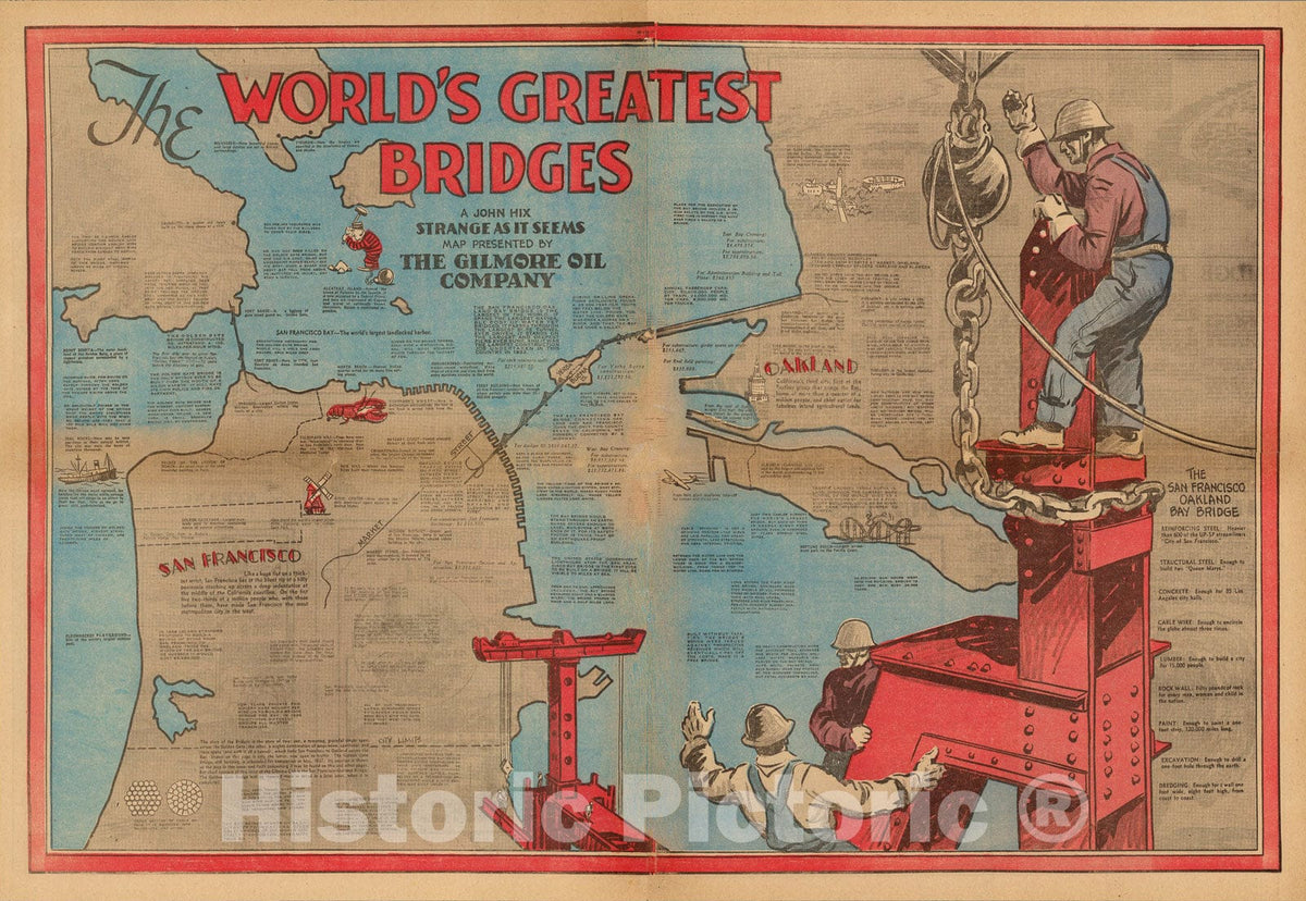 Historic Map : The world's greatest bridges, 1936, Vintage Wall Art