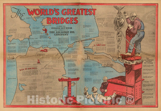 Historic Map : The world's greatest bridges, 1936, Vintage Wall Art