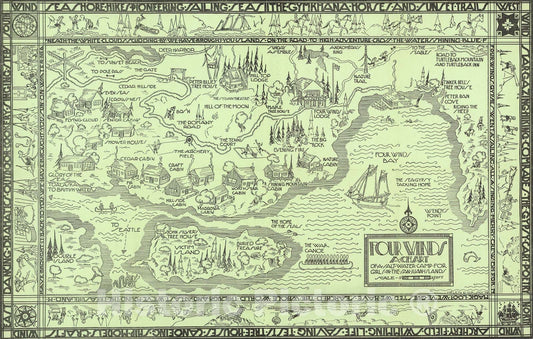 Historic Map : Four Winds, A Chart of Salt Water Camp for Girls in the San Juan Islands., 1928, Vintage Wall Art
