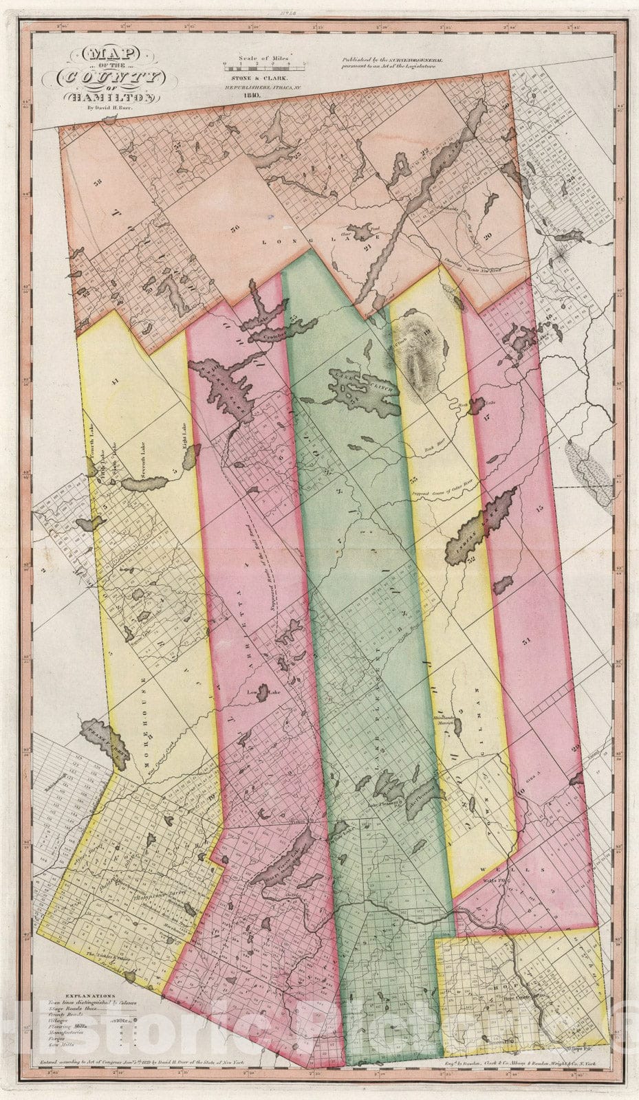 Historic Map : Map of the County of Hamilton (New York)., 1840, Vintage Wall Art