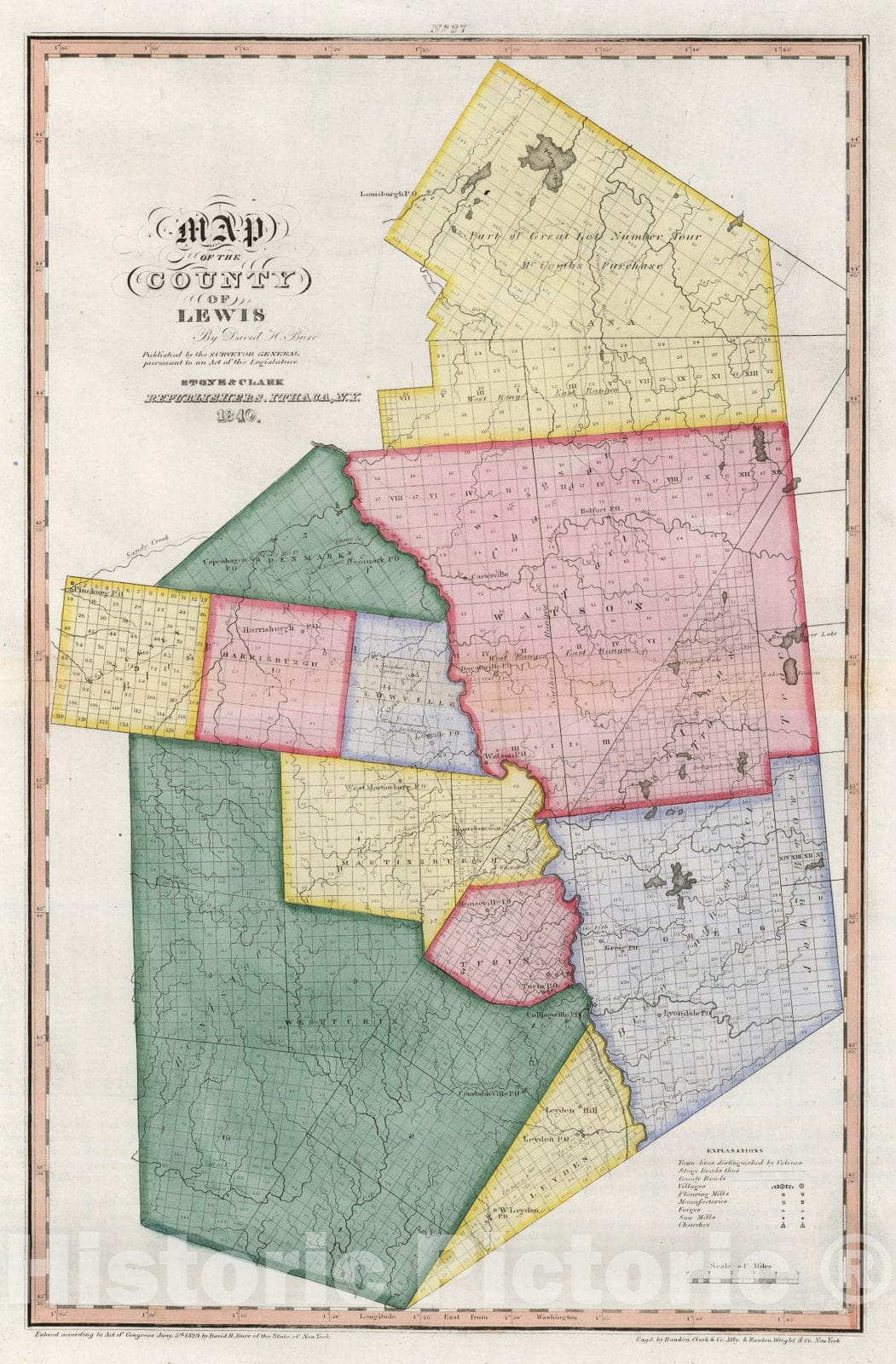 Historic Map : Map of the County of Lewis (New York)., 1840, Vintage Wall Art