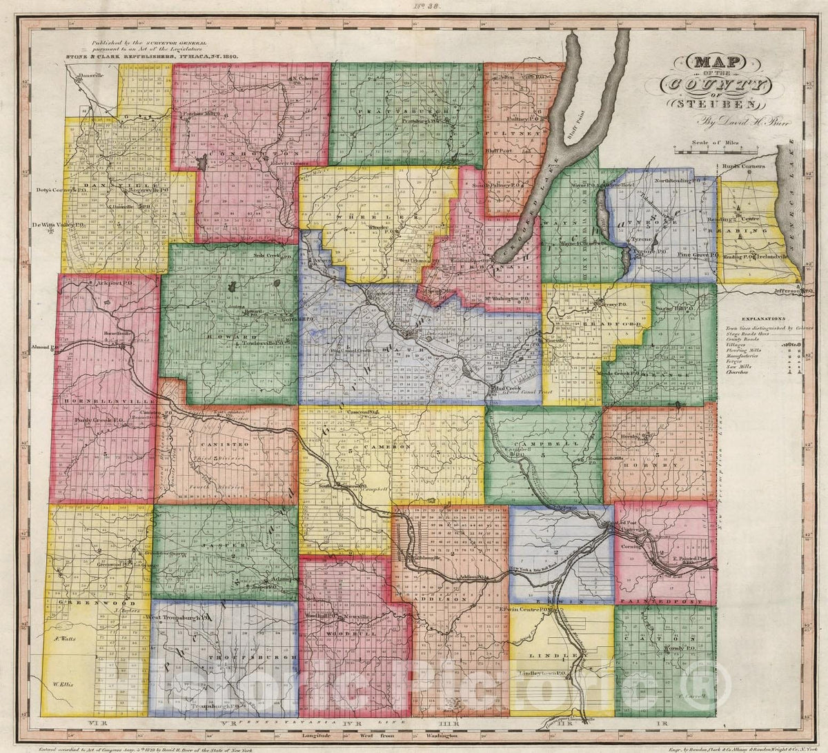Historic Map : Map of the County of Steuben (New York)., 1840, Vintage Wall Art