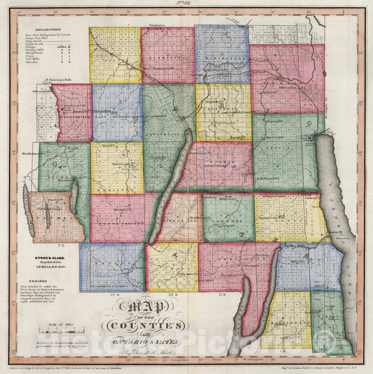 Historic Map : Map of the Counties of Ontario and Yates (New York)., 1840, Vintage Wall Art