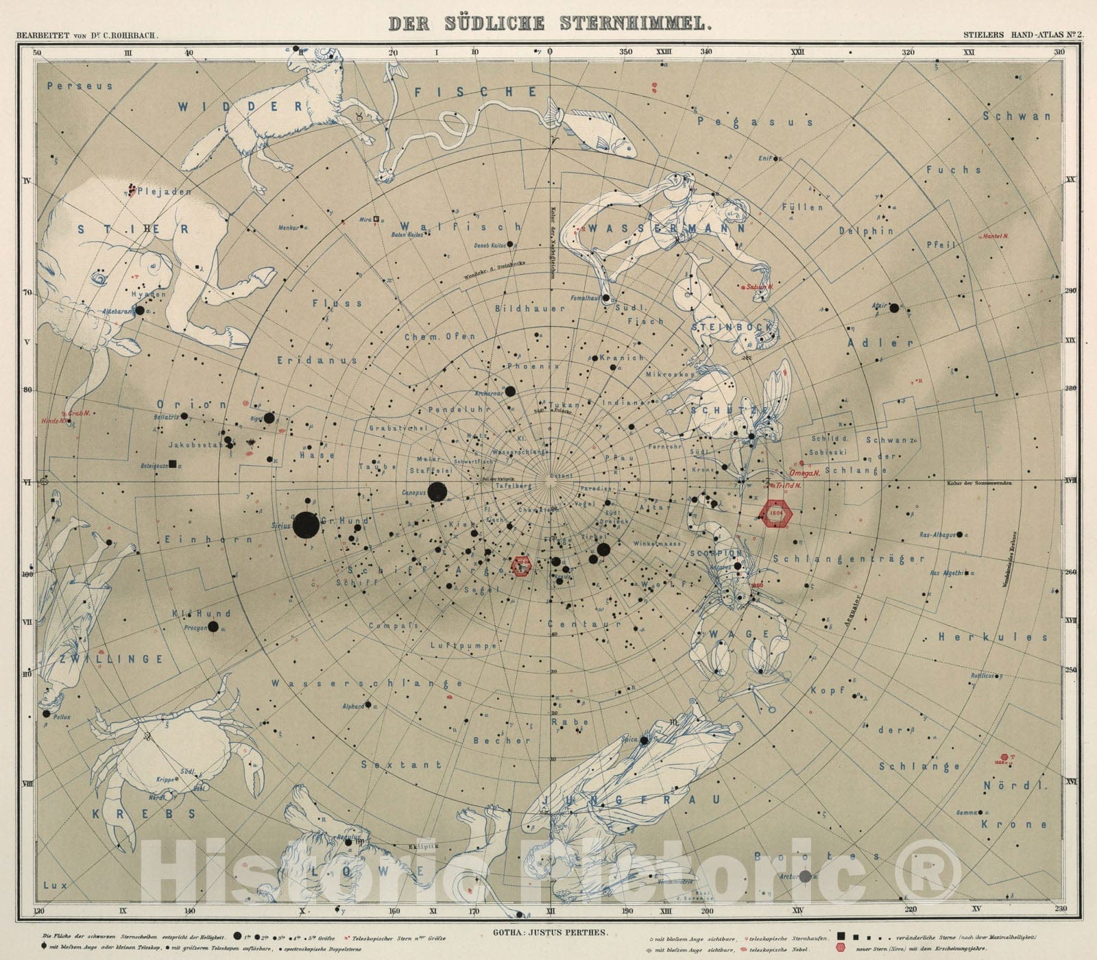 Historic Map : Nr. 2. Der Sueliche Sternhimmel., 1911, Vintage Wall Art