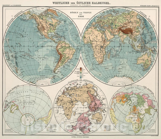 Historic Map : Nr. 3. Westliche und Oestliche Halbkugel ... von Habenicht., 1911, Vintage Wall Art