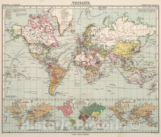Historic Map : Nr. 4. Waltkarte in Mercators Projektion ... Von H. Habenicht., 1911, Vintage Wall Art
