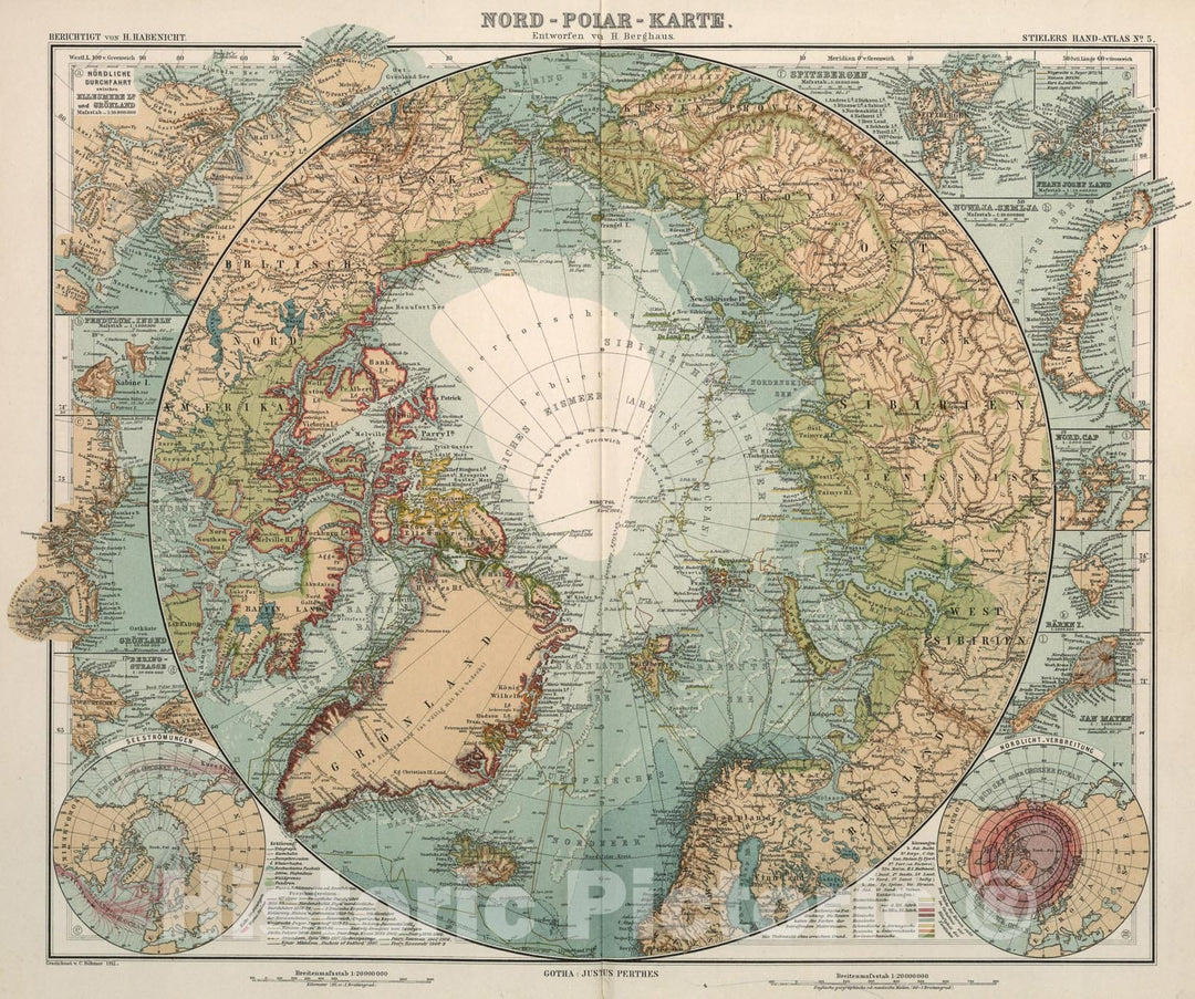Historic Map : Nr. 5. Nord - Polar - Karte., 1911, Vintage Wall Art