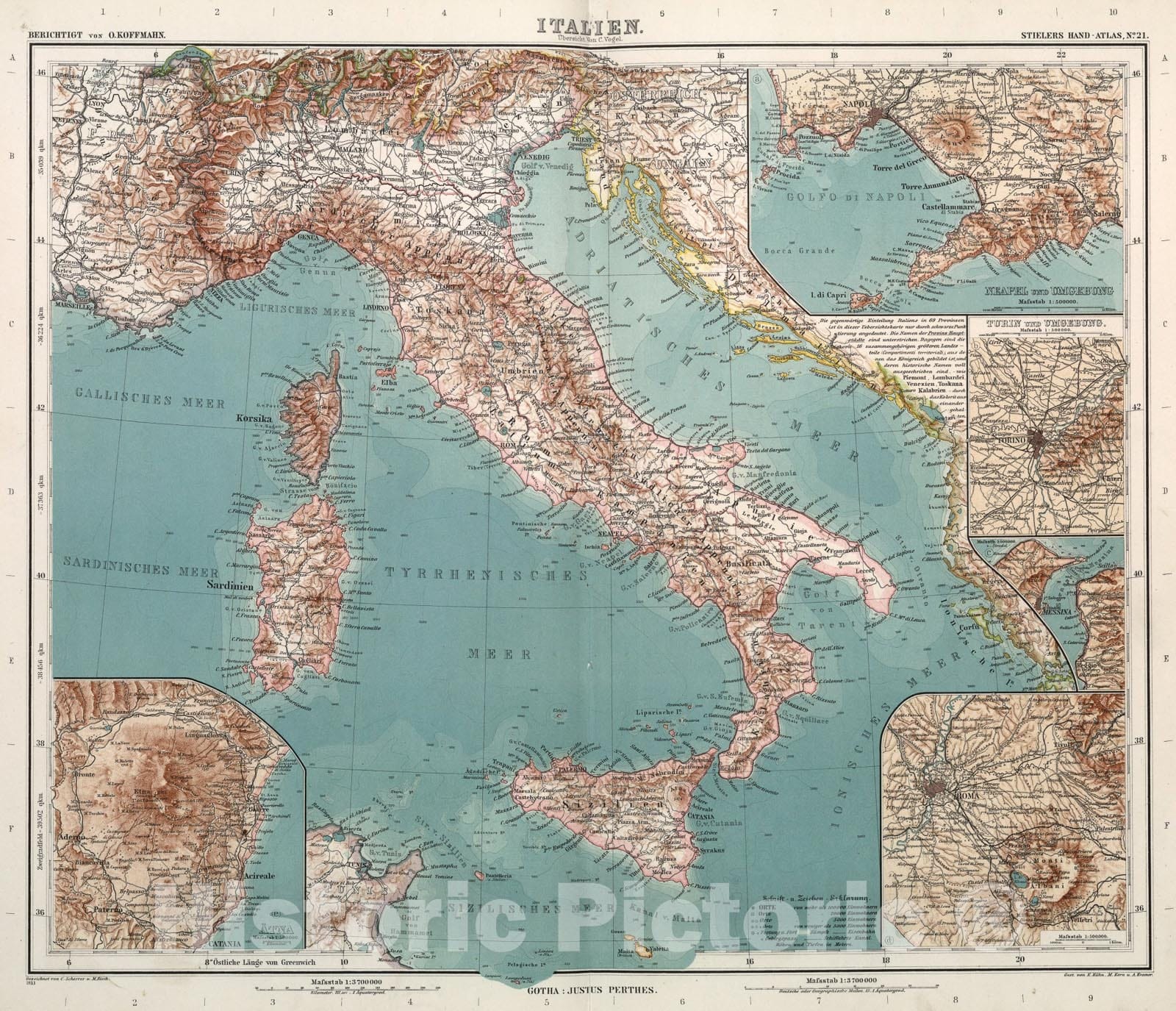 Historic Map : Nr. 21. Italien., 1911, Vintage Wall Art