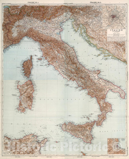 Historic Map : Composite Map: Nr. 22-25. Italien in four Blaettern von C. Vogel., 1911, Vintage Wall Art