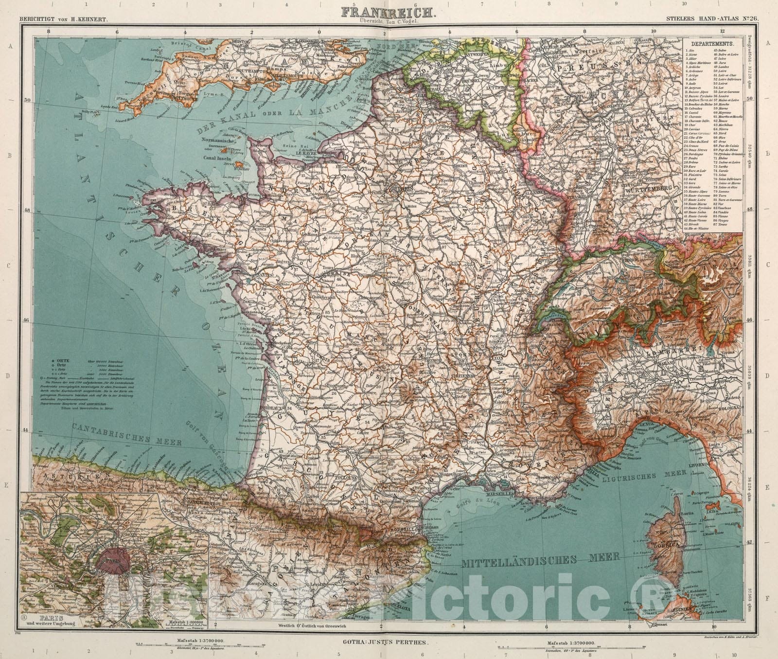 Historic Map : Nr. 26. Frankreich. ... von C. Vogel., 1911, Vintage Wall Art
