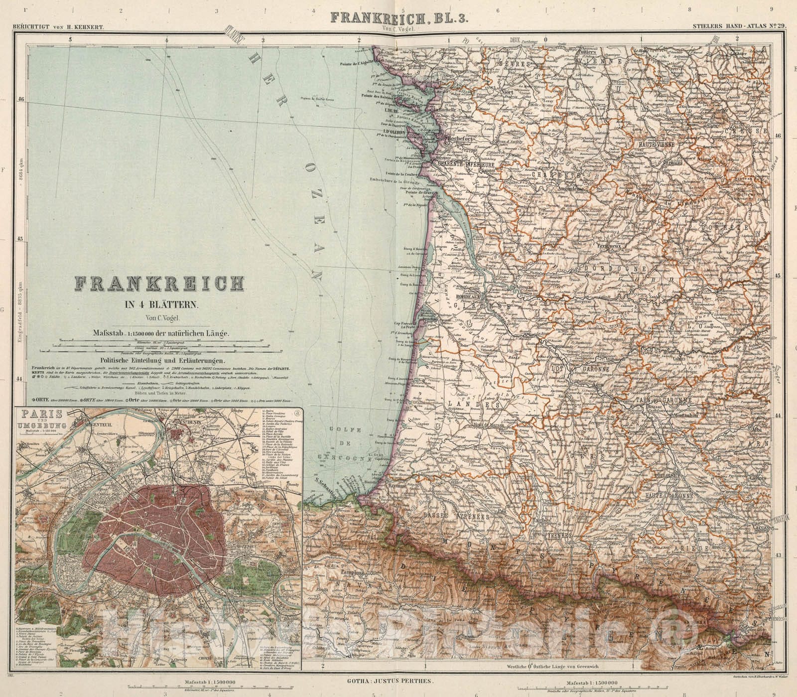 Historic Map : Nr. 29. Frankreich, Bl. 3. ... von C. Vogel., 1911, Vintage Wall Art